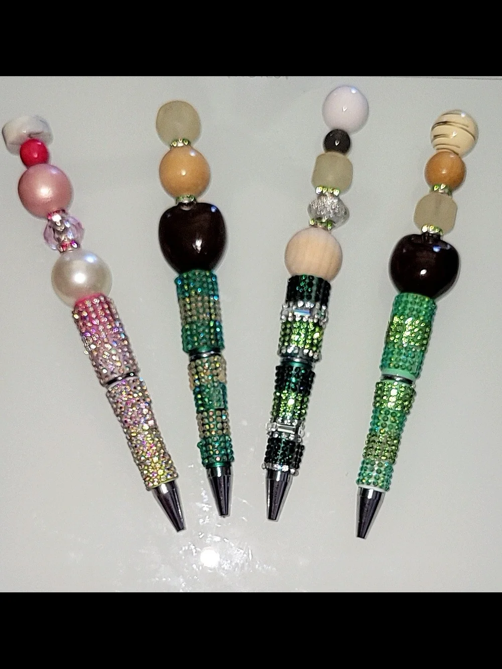 Beaded Crystal Accent Ballpoint Pen - Green and Pink Options
